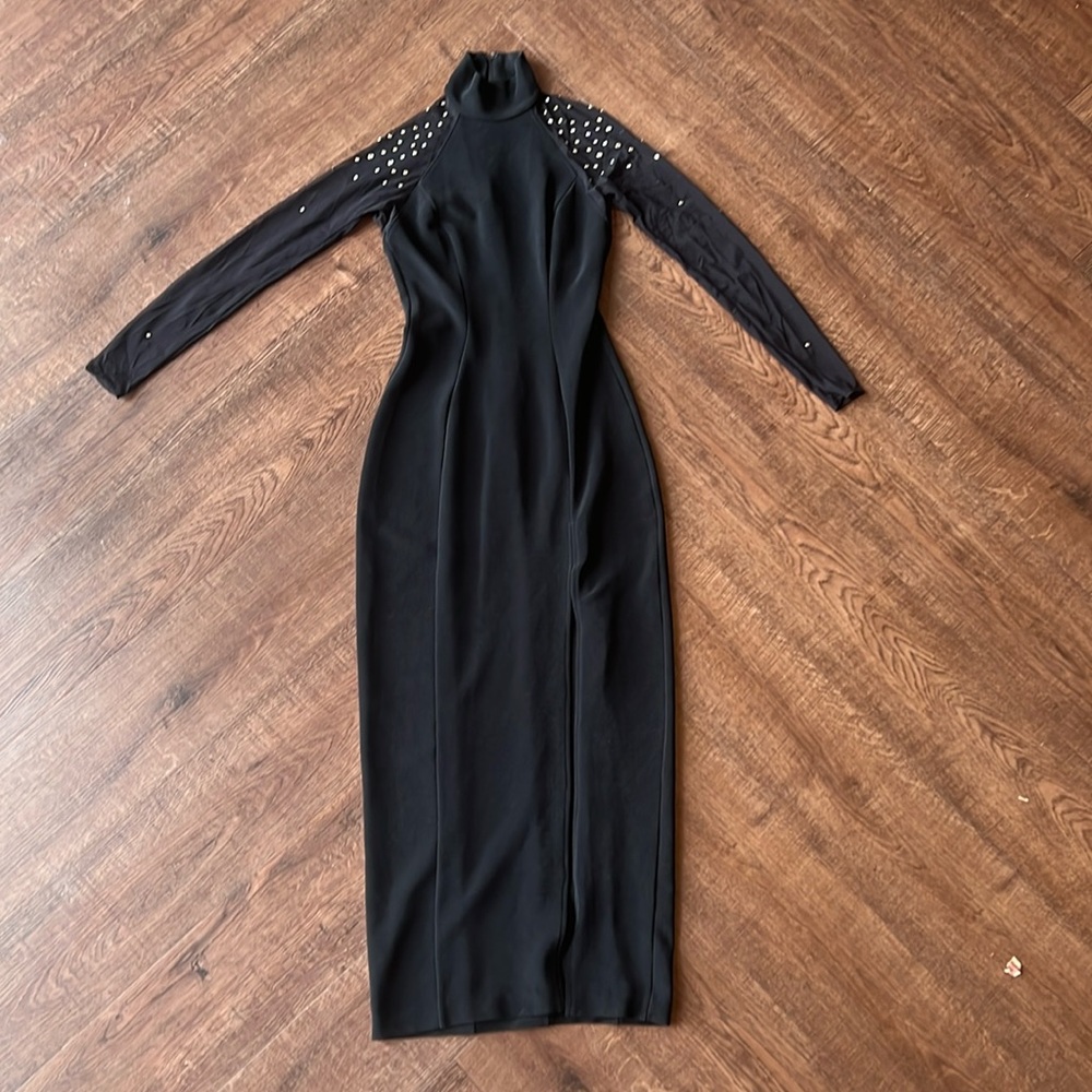 Cache Maxi Dress With Mesh and Jewel Details Black Sz S